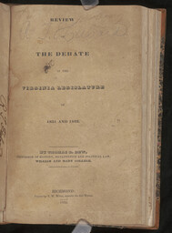 Review of the Debate in the Virginia Legislature of 1831 and 1832.