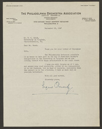 Letter from Eugene Ormandy to Inauguration Committee