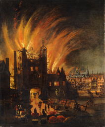 The Great Fire of London, with Ludgate and Old St. Paul's