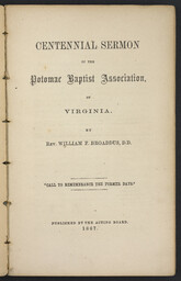 Centennial Sermon of the Potomac Baptist Association, of Virginia.