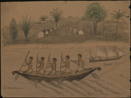 Large Canoe and Village Scene