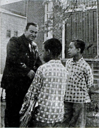 This image, published in Jet Magazine in 1961, shows Reverend L. Francis Griffin with two students outside of his church, First Baptist Church in Farmville. Following the public-school closures of Prince Edward County Schools in 1959, the Black community of Farmville provided whatever educational alternatives they could to their children, including classes at church. Public schools remained closed in Prince Edward County from fall of 1959 to the fall of 1964.  