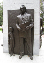 The Virginia Civil Rights Memorial was unveiled on July 21, 2008, outside the Capitol in Richmond. It was the first statue featuring any nonwhite person constructed on Capitol Square. Sculptor Stanley Bleifeld designed and created the monument, which depicts 18 key figures who led the protests for school desegregation. L. Francis Griffin appears on the side of the memorial, shown standing next to a school-age girl, looking to him for an education.  