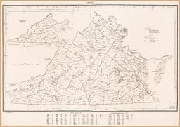 This map of Virginia, created by the Bureau of the Census in 1970, is entitled "Virginia; Independent Cities; County Subdivisions—Magisterial Districts and Places." The line symbols indicate the difference between a county, a minor civil division, an incorporated or unincorporated place, and a place in which fewer than 2,500 inhabitants live. The map also gives population information, as the mapmakers used different fonts to indicate population size. 