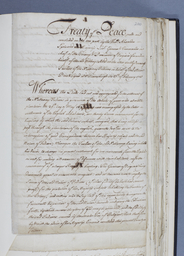 “Treaty between Governor Alexander Spotswood and the Nottoway Indians, Feb. 27, 1713/14. They agree to continue to be tributaries, to admit teachers and ministers to instruct their children in English and Christianity, and to remove to new lands. Renews offer of sending their children to be educated at College of William and Mary,” Fulham Papers, Lambeth Palace Library, London, Volume XI, Folios 200-203.