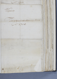 “Treaty between Governor Alexander Spotswood and the Nottoway Indians, Feb. 27, 1713/14. They agree to continue to be tributaries, to admit teachers and ministers to instruct their children in English and Christianity, and to remove to new lands. Renews offer of sending their children to be educated at College of William and Mary,” Fulham Papers, Lambeth Palace Library, London, Volume XI, Folios 200-203.