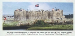 This artist’s rendering, painted by Jeremy Horne for a historical marker, shows what the hastily constructed log stockade of Fort Murray may have looked like. 