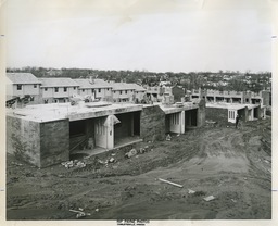 <p>This photograph shows the construction of Westhaven public housing, built in a part of Charlottesville that used to be called Cox’s Row. It was named after John West, a wealthy business leader and the first Black owner of the property that later became Vinegar Hill. Westhaven was completed in 1964.</p> 