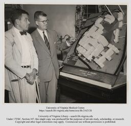  <p>This 1960s photograph shows a model of the planned expansion of the University of Virginia medical center. The surrounding historically Black community of Gospel Hill stood in the way of the University’s goals, and the city of Charlottesville applied for urban renewal grants to secure the property. While their application for federal funding failed, the project continued through private means.</p> 