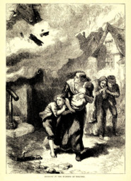 <p>A young woman clutching her infant child races from a burning building in this provoking illustration entitled: “Incident in the Burning of Norfolk” from <em>Cassell’s History of the United States</em>.</p>