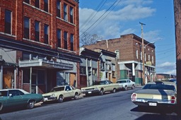 <p>A Roanoke Redevelopment and Housing Authority photograph from 1979 shows Henry Street, the center of entertainment for Black residents of Gainsboro in the 1930s and ‘40s. The brick building at the end of the street, in 1979 called the Palace Hotel, had been in operation as “Hotel Dumas” from 1917 to 1976.</p>