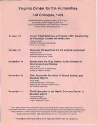 Virginia Center for the Humanities: 1989 Fall Colloquia